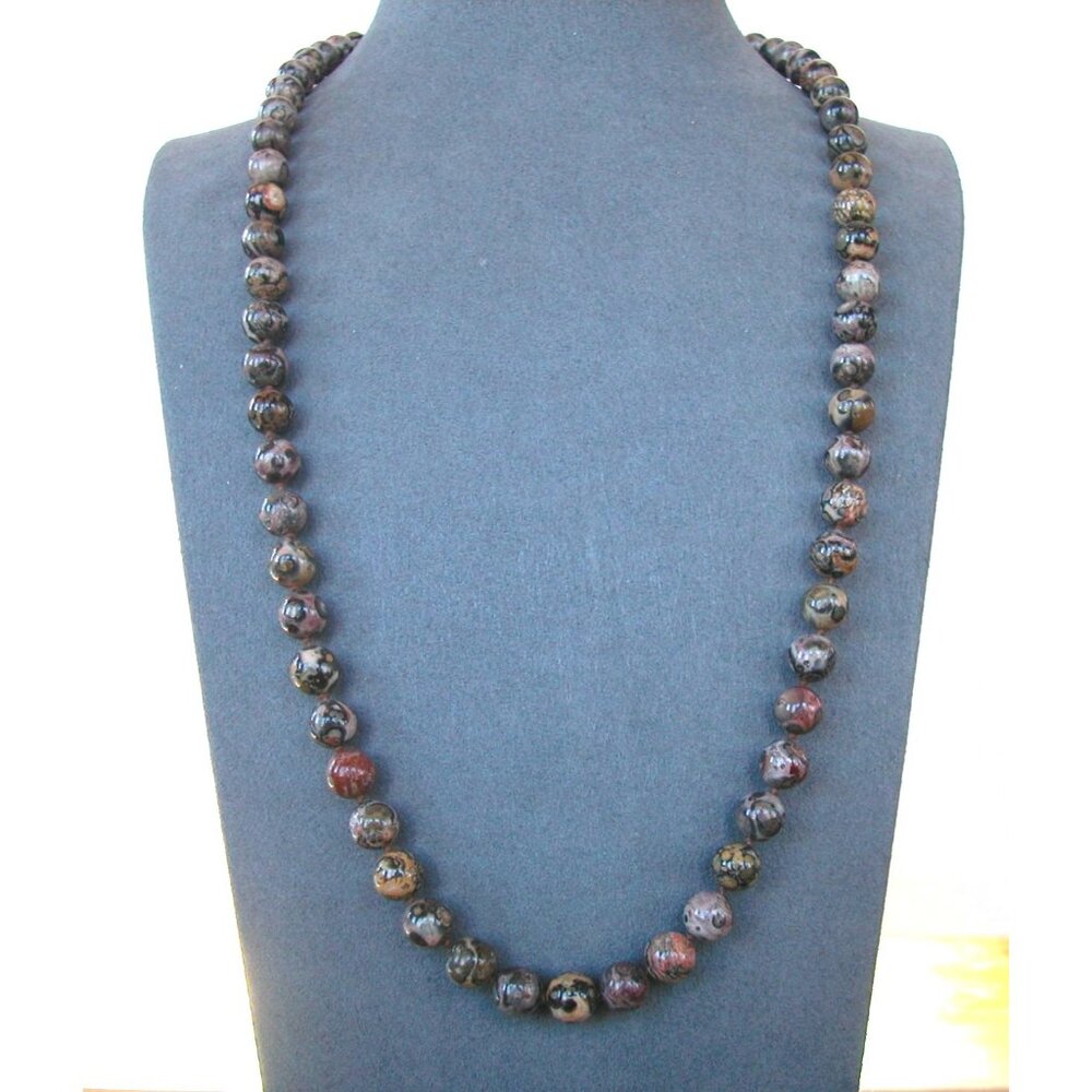 Handmade 22" Jasper Bead Necklace With Round Beads & Metal Hook Clasp